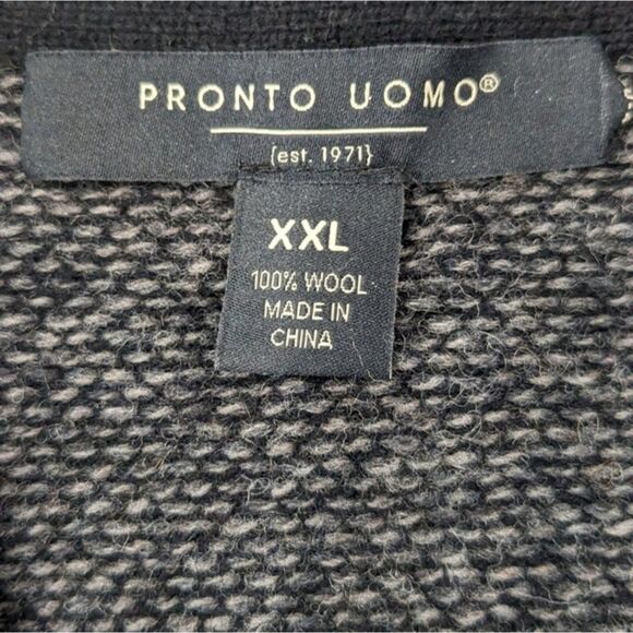 Pronto Uomo Men's 100% Wool Pullover Black Sweater Mock-Neck Quarter-Zip XXL - Picture 7 of 8